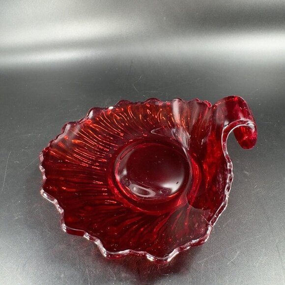 Vintage Viking Ruby Red Glass Leaf Shaped Dish Trinket Dish Small Plate VTG - Picture 16 of 16